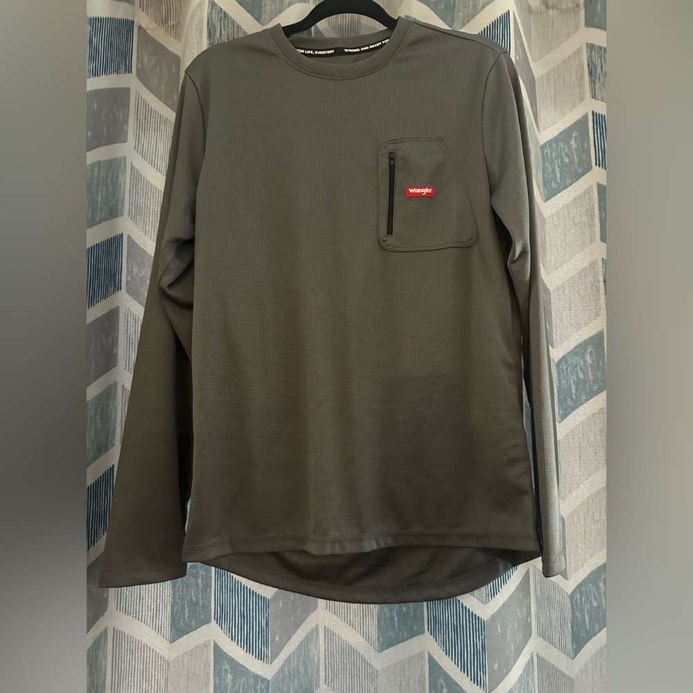 Wrangler Workwear Thermal Shirt M Black Long Sleeve Pocket Crew Waffle Knit